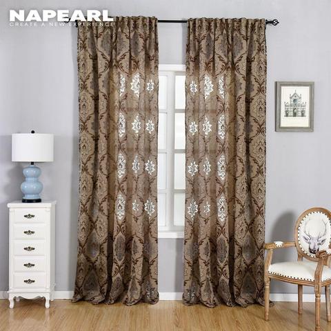 NAPEARL – panneaux de fenêtre en Jacquard, rideaux semi-ombragés, livraison gratuite, marron, naturel prêt à l'emploi, pour chambre à coucher ► Photo 1/6