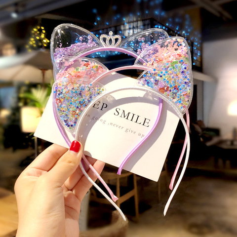 Serre-tête oreilles de chat à paillettes pour filles, accessoires de cheveux, adorable, ornement, cadeau de princesse, à la mode, pour enfants, nouvelle collection ► Photo 1/6