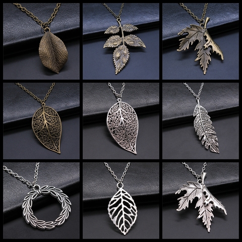 Antique argent couleur Antique Bronze couleur feuille et branche pendentif collier arbre feuilles collier pour femmes en métal longue chaîne ► Photo 1/1