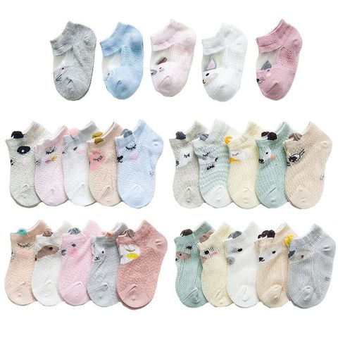 5 paires/lot 0 à 7 ans printemps été maille fine chaussettes pour filles garçons mignon Animal enfants chaussette mince bébé nouveau-né chaussettes courtes ► Photo 1/6