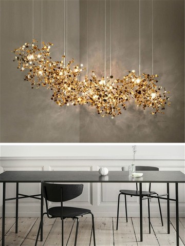 Nordique moderne personnalité en acier inoxydable chrome feuille LED lustre salon lampe barre lampe de table salle à manger lustre ► Photo 1/6