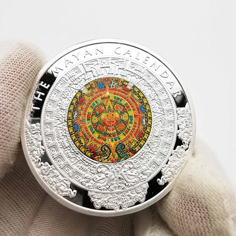 Nouvelle pièce de monnaie plaquée argent du mexique Azetc, Souvenir de la légende du calendrier Mayan, Collection de pièces de monnaie Feng Shui Antique ► Photo 1/6
