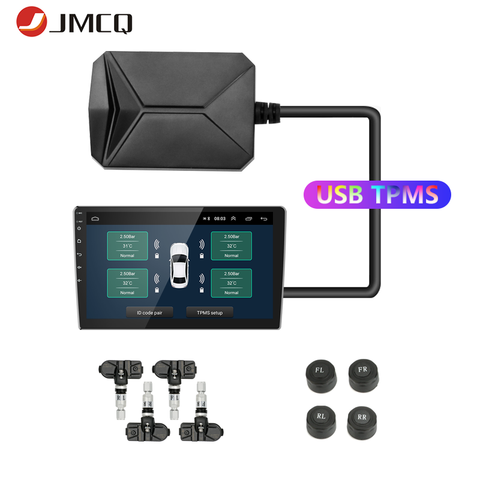 JMCQ – système de surveillance de pression des pneus TPMS, lecteur multimédia, DVD, Radio, avec 4 capteurs, USB, pour Android, pour voiture ► Photo 1/6