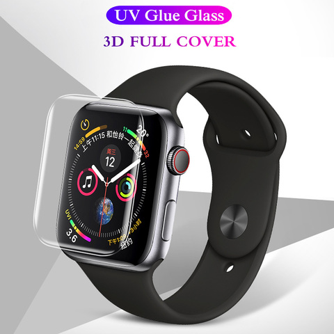 2 pièces 5D UV verre Nano liquide pour Apple Watch 38 42 40 44mm protecteur d'écran pour montre 4 3 2 1 série pleine colle verre trempé ► Photo 1/6