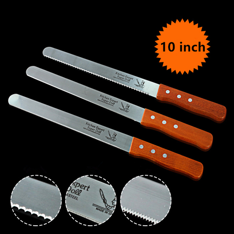 Nouveau 10 pouces en acier inoxydable pain couteau Toast tranchage couteaux gâteau trancheuse cuisson pâtisserie Cutter lame dentelée gâteau outils cuisson ► Photo 1/5