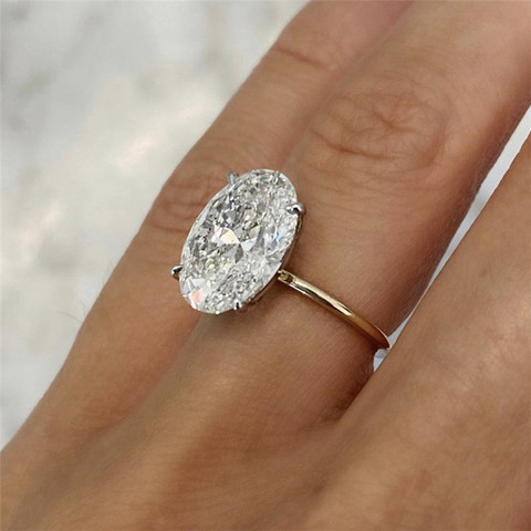 Anneau de doigt ovale de luxe éblouissant brillant CZ pierre quatre broches réglage classique cadeau d'anniversaire de mariage pour femme et petite amie ► Photo 1/6