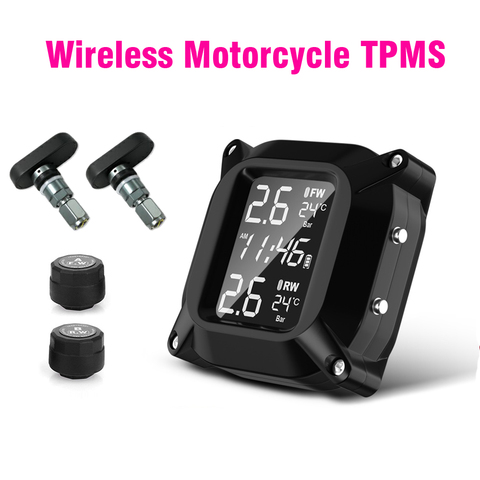 Système de surveillance de pression des pneus TPMS moto sans fil 2 pièces capteur externe LCD affichage de l'heure alarme de moniteur de température des pneus ► Photo 1/5