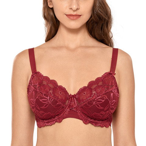 Soutien-gorge à fleurs en dentelle pour femmes, couverture complète, sans mousse, à armatures, minimiseur ► Photo 1/6