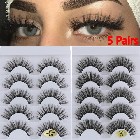 5 paires 3D Faux vison cheveux Faux cils Wispies Fluffies drame cils naturel Long doux à la main sans cruauté cils noirs ► Photo 1/6