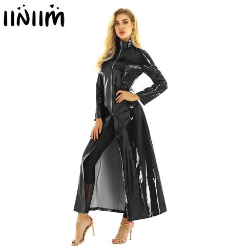Iiniim – manteau à manches longues pour femmes, Sexy, en PVC, look mouillé, pour boîte de nuit, Costumes holographiques ► Photo 1/6