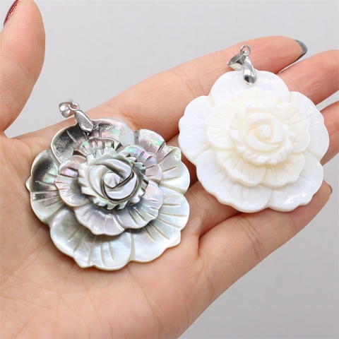 Pendentif en coquillage naturel 47x47mm, breloque en forme de fleur de nacre, pour bricolage, boucle d'oreille, collier, fabrication de bijoux ou cadeau ► Photo 1/6