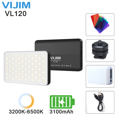 VIJIM VL120 8W 3200K-6500K Ultra mince LED vidéo lumière de remplissage de poche avec boîte souple diffuseur 6 rvb couleur filtre chaussure froide ► Photo 1/6