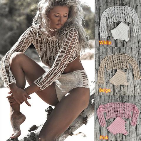 Par beauté sauvage fait à la main au Crochet le bambou haut court bambou salut pantalon plage Bikini ensemble maillots de bain ► Photo 1/1