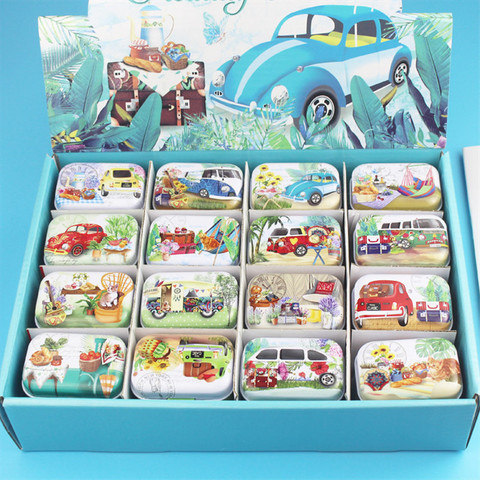 Mini boîte en métal Portable 12 pièces/lot, boîte en fer blanc avec impression de motifs multiples, boîte de rangement pour bijoux de maquillage et pilules avec couvercle, boîte d'emballage cadeau ► Photo 1/5