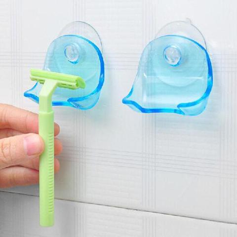 Porte-brosse à dents, ventouse murale de salle de bain, crochet de rasoir en plastique bleu gris, porte-rasoir ► Photo 1/6