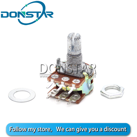 5 pièces amplificateur d'arbre double potentiomètre stéréo WH148 1K 2K 5K 10K 20K 50K 100K 250K 500K 1M OHM 15MM potentiomètre rotatif 6 broches ► Photo 1/3