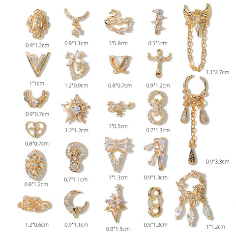 Alliage de Zircon pour Nail art, décoration de luxe, 2 pièces, strass/cœur/aile de manucure, bijoux de manucure longs haut de gamme ► Photo 1/6