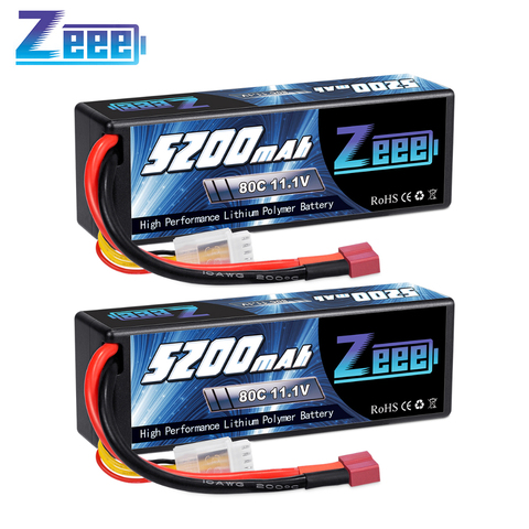 Zeee-batterie Lipo 3S 11.1V 80C, 2 unités, 5200mAh avec prise Deans, pour boîtier rigide, pour voiture RC, bateau, hélicoptère, avion, camion ► Photo 1/6