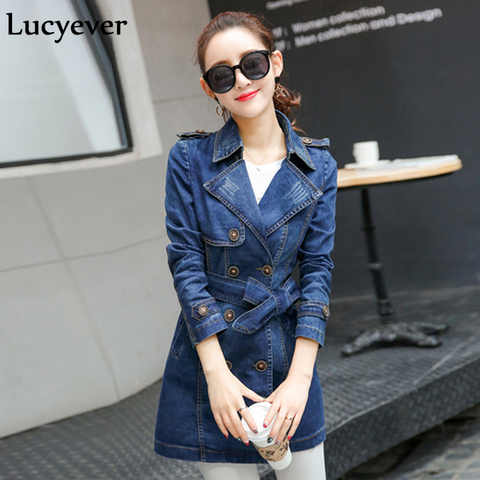 Lucyever grande taille femmes Denim Trench mode automne mince coréen femme manteau à manches longues tunique Double boutonnage coupe-vent ► Photo 1/6