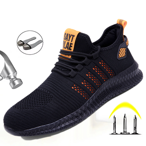 2022 nouveaux hommes travail chaussures de sécurité voler orteil chaussures de sécurité sneaker grande taille construction anti-crevaison sports de plein air chaussures lumineuses ► Photo 1/6