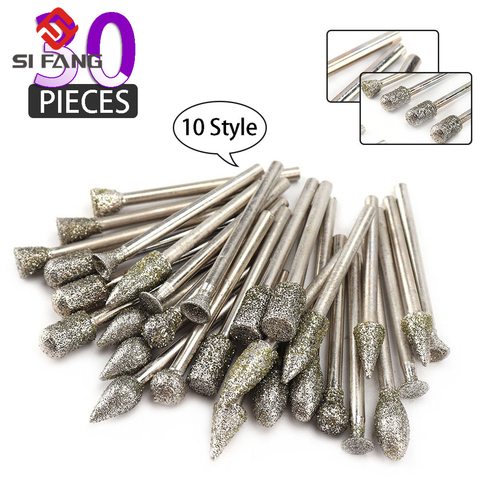 Fraise à tête de meulage diamant, 30 pièces, jeu de fraises pour outils rotatifs dremel, accessoires de perceuse mèches pour différentes formes ► Photo 1/6