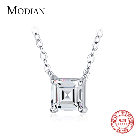 Modian – collier en argent Sterling 925 véritable pour femme, pendentif carré, coupe émeraude, clair, CZ, classique, breloque de mariage, 2022 ► Photo 1/6