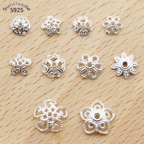 Fabrication de bijoux, 10 pièces en argent Sterling 925 pur, à fleur, 5-11mm, bouchons de perles, capuchon, collier, connecteur de Bracelet, conception de bijoux, 10 pièces ► Photo 1/6