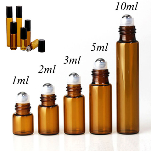 1PC ambre rouleau boule verre essentiel huile bouteille vide parfum rouleau boule rechargeable liquide conteneur 1/2/3/5/10ML maquillage outils ► Photo 1/6