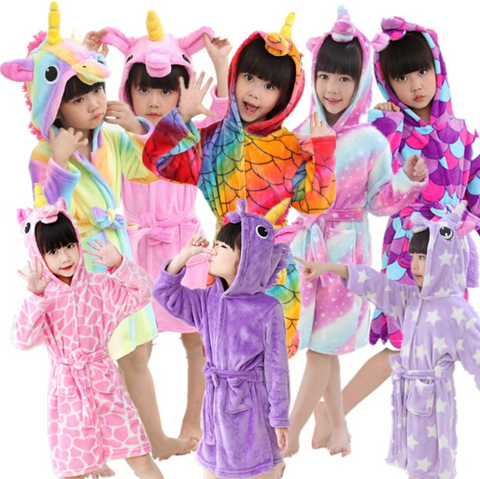 Peignoir de noël à capuche pour enfants, motif licorne, arc-en-ciel, motif animaux, pour garçons et filles, Pyjamas, vêtements de nuit ► Photo 1/1