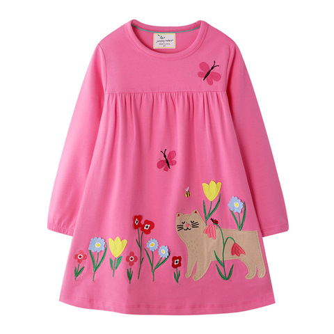 Robes princesse en coton pour filles, robe princesse à manches longues avec appliques chat, pour enfants, Costume de fête, animaux ► Photo 1/6