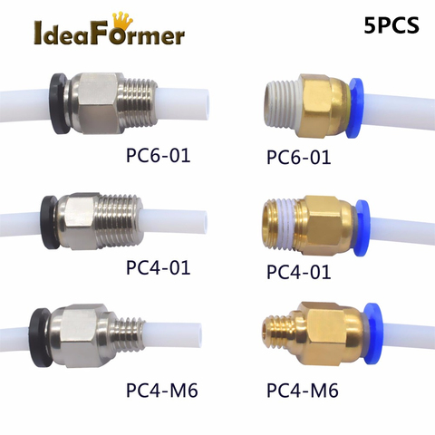 5 pièces connecteurs pneumatiques pour imprimante 3D pièces noir/bleu rapide Jointer alimentation 1.75/3.0mm Filament tuyau pousser partie PTFE 2/4mm ► Photo 1/6