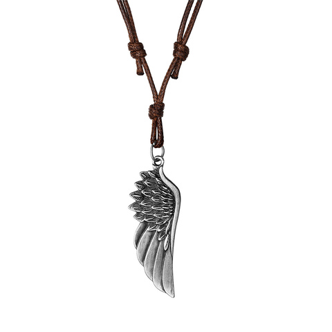 Collier avec ailes d'ange en plumes, pendentifs en cuir, Vintage, noir et marron, bijoux pour hommes et femmes, pour garçons, 26 styles disponibles ► Photo 1/6