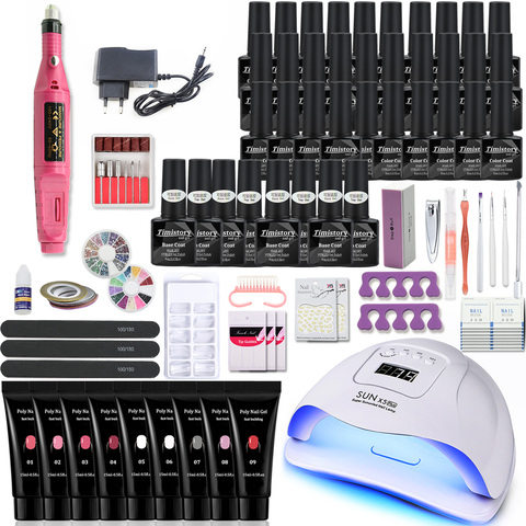 Kit de manucure Kit de Gel d'ongle Poly avec 120W/54W lampe led pour ongles perceuse à ongles 30/20/10 couleur UV Gel Kit de vernis à ongles ensemble d'outils ► Photo 1/6