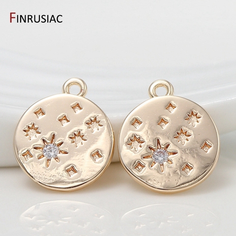 Pendentifs en zircon incrustés et plaqués or véritable, breloques rondes/étoiles de mer, nouveau design 2022, fabrication bijoux à bricoler soi-même ► Photo 1/6