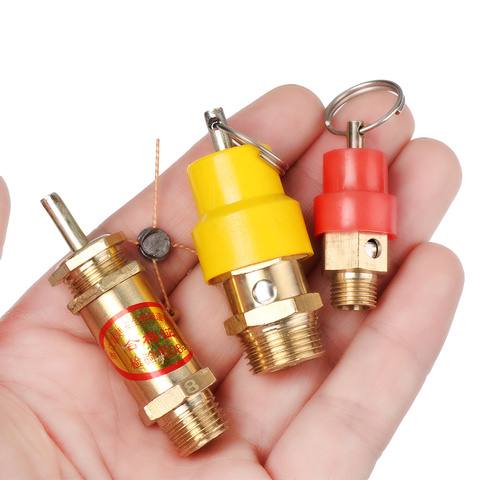 Valves d'échappement à ressort, connecteur avec filetage, Tube de pression, compresseur d'air, chapeau rouge/jaune en laiton, pièces pneumatiques ► Photo 1/6