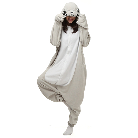 HKSNG-flanelle chaud pour adultes, pyjama, onésien d'animaux de dessin animé, sceau, Costumes Kigurumi, vêtements de maison, pour Halloween ► Photo 1/5