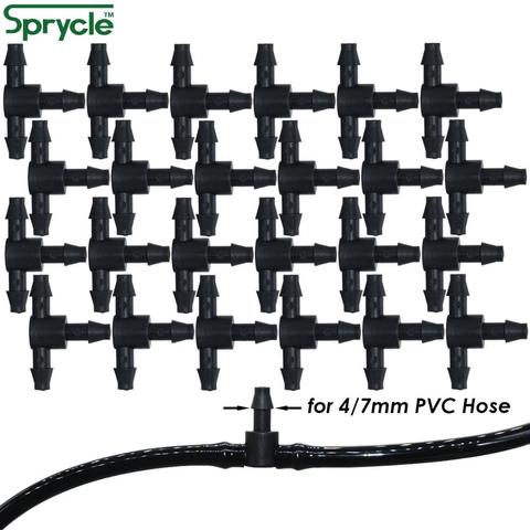 SPRYCLE 50 pièces barbe té 3 voies 4/7mm connecteur jardin arrosage 1/4 pouces tuyau tuyau Joint Micro goutte à goutte Irrigation outil pour Pots de fleurs ► Photo 1/6