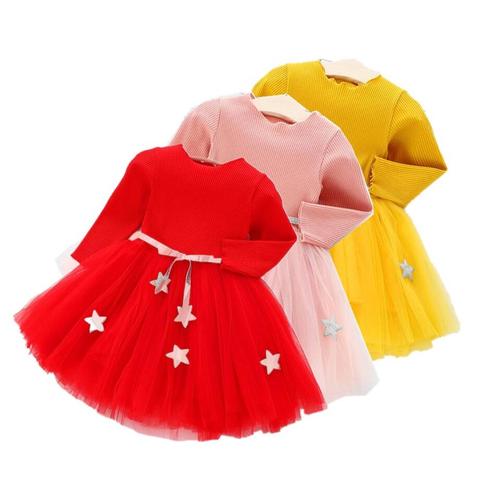 Robe princesse pour bébés filles, robe en tricot à manches longues, vêtements de fête d'anniversaire, vêtements pour bébés de 0 1-2-3-4 ans ► Photo 1/6