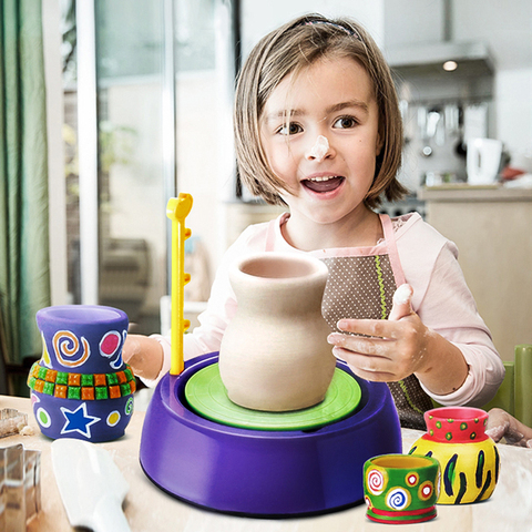 Machine à poterie pour enfants étudiant argile douce faisant bricolage prêt à peindre céramique Billet jouet électrique roues de poterie ensemble de peinture ► Photo 1/6