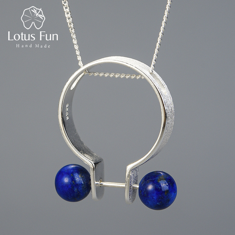 Lotus Fun – bague en argent Sterling 925, Lapis Lazuli naturel, pendentif, Style minimaliste, double usage, Bijoux fins pour femmes ► Photo 1/6