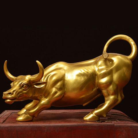 100% laiton taureau Wall Street bétail Sculpture charge bourse cuivre vache Statue mascotte artisanat ornement maison bureau cadeau ► Photo 1/6