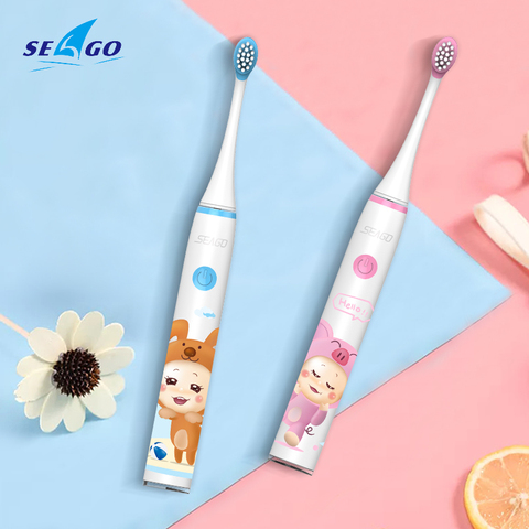 SEAGO Sonic brosse à dents électrique amélioré sécurité enfant brosse à dents automatique USB Rechargeable avec 2 pièces tête de brosse de remplacement SK2 ► Photo 1/6