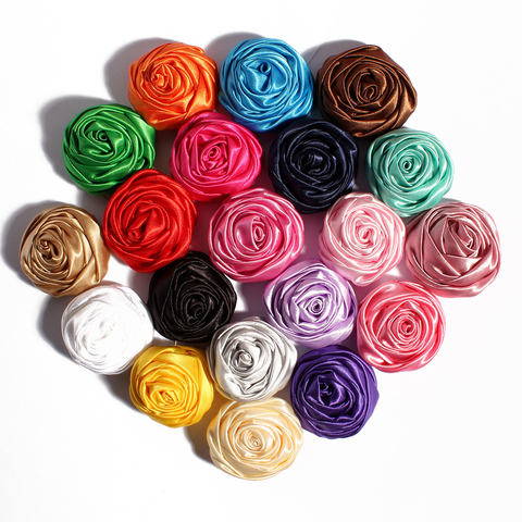 Bouton de roses en tissu satiné pour cheveux, 20 pièces, 3.5CM, fleurs, pour Bouquet de mariage, 20 pièces ► Photo 1/6