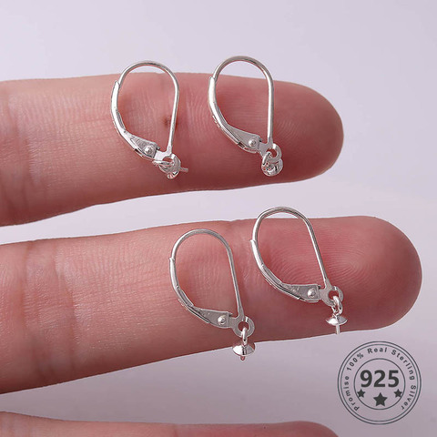 Boucles d'oreilles à levier français en argent Sterling 925 de haute qualité, crochets, paramètres de fil, Base pour bricolage, fournitures pour la fabrication de bijoux ► Photo 1/6