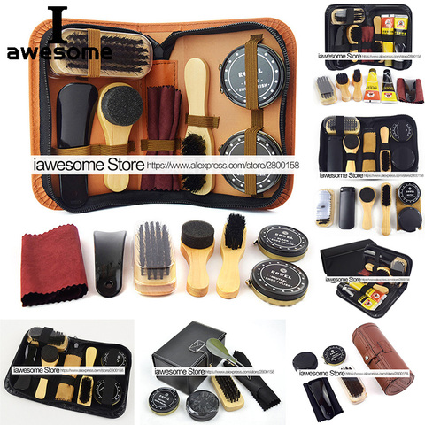 Kit de soin des chaussures professionnelles Portable pour bottes baskets Set de nettoyage brosse polonaise corne brillant outil de polissage pour chaussures en cuir ► Photo 1/6