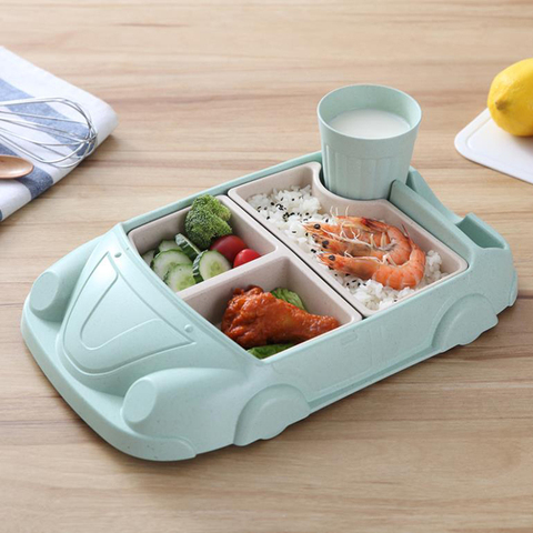 Assiette créative en forme de voiture de dessin animé pour bébé, assiette en PP, assiette en fibre de bambou, vaisselle cadeau pour enfants, assiette pour alimentation pour enfant 1 ensemble ► Photo 1/6