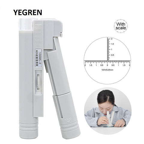 Microscope de poche Portable 40X 80X 100X 150X, Mini Loupe blanche, échelle de lecture, Loupe pliable avec éclairage LED ► Photo 1/6