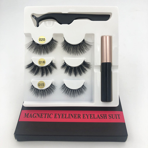 3 paires de cils magnétiques, eyeliner magnétique imperméable et pince à épiler, faux cils magnétiques maquillage ensemble de cils cadeau ► Photo 1/6