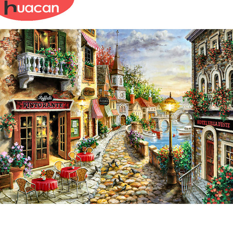 HUACAN diamant peinture ville paysage diamant broderie paysage artisanat plein carré nouveauté décor à la maison ► Photo 1/6