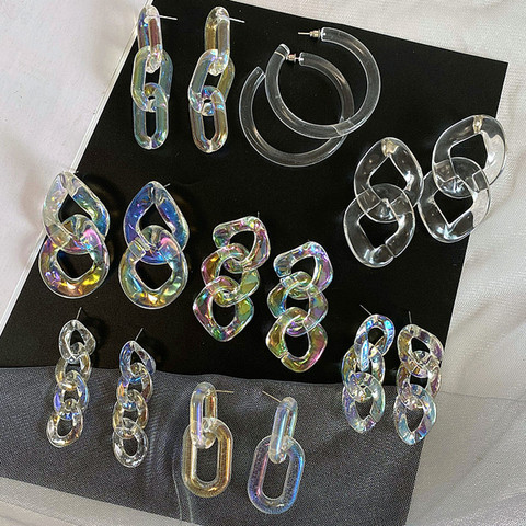 FishSheep – boucles d'oreilles transparentes en acrylique pour femmes, aurore/AB, grand cercle géométrique, chaîne longue, bijoux à la mode ► Photo 1/6